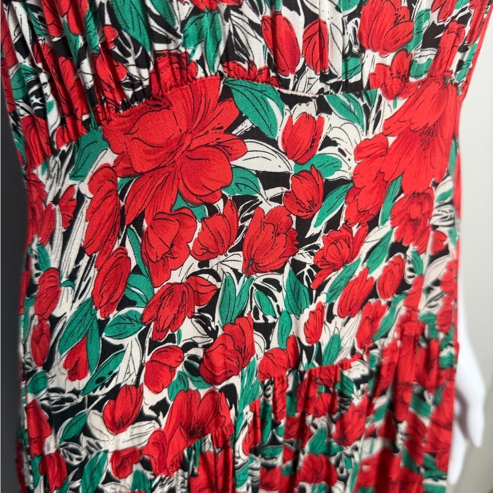 Floral Maxi Dress Red and Green Halter Colorful S - Picture 7 of 8